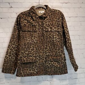 Good American green leopard utility jacket
